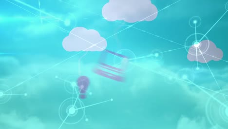 Animación-De-Red-De-Conexiones-Con-Nubes-E-íconos-Sobre-Procesamiento-De-Datos