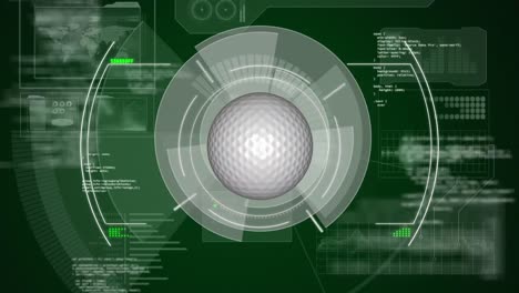 Animation-of-digital-data-processing-on-screen-over-golf-ball