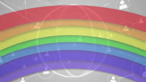 Animation-of-scope-scanning-with-rainbow-pride-flag-and-network-of-connections
