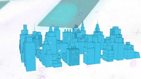 Animation-Einer-3D-Architektur-Stadtzeichnung,-Die-Sich-Mit-Glitch-Dreht