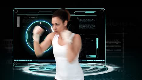 Animation-of-female-boxer-with-scope-scanning-and-data-processing
