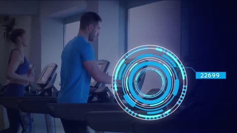 Animation-of-people-running-on-treadmills-with-scope-scanning-and-data-processing