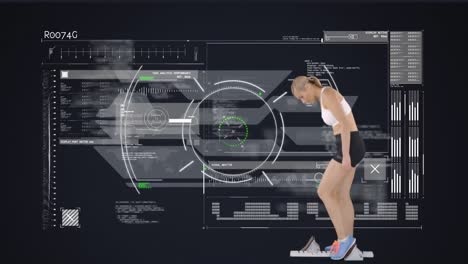 Animation-of-scopes-scanning-and-data-processing-with-female-athlete-in-starting-blocks