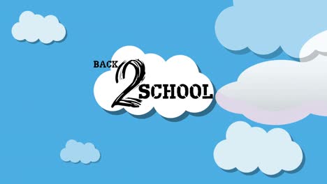 Animation-of-rocket-flying-across-black-back-2-school-text-on-white-cloud-in-blue-sky