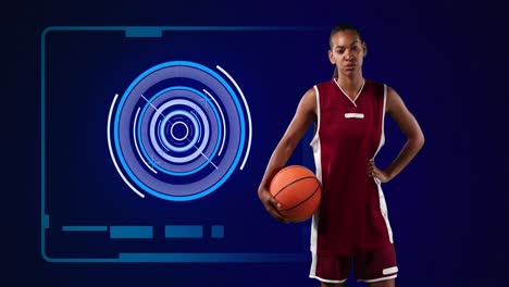 Animation-of-scopes-scanning-and-data-processing-with-female-basketball-player