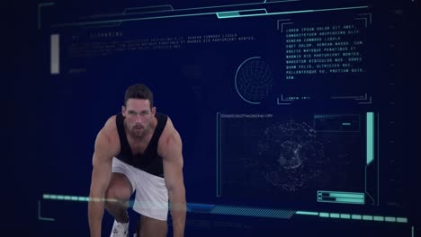 Animation-Eines-Starken,-Muskulösen-Männlichen-Läufers-Mit-Zielfernrohrscan-Und-Datenverarbeitung