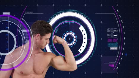 Animation-of-strong-muscular-man-with-scope-scanning-and-data-processing