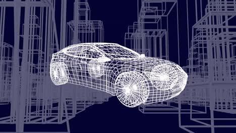 Animation-Der-3D-Autozeichnung-Und-Bewegte-Zeichnung-Des-Stadtbildes
