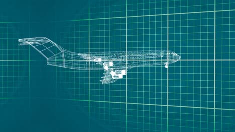 Animation-Einer-3D-Flugzeugzeichnung,-Die-Sich-Auf-Einem-Gitter-Dreht