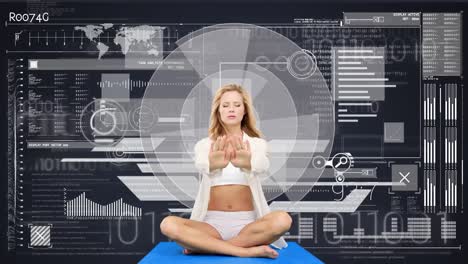 Animation-of-woman-practicing-yoga-with-scope-scanning-and-data-processing