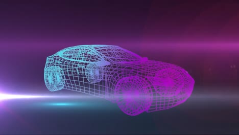 Animation-of-3d-car-drawing-on-glowing-purple-background