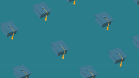 Animation-of-repeated-mortarboards-moving-over-mid-blue-background