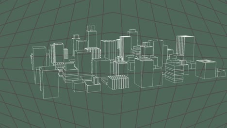 Animation-Einer-3D-Architektur-Stadtzeichnung,-Die-Sich-über-Dem-Gitter-Dreht