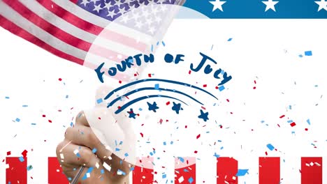 Animation-of-fourth-of-july-text-with-confetti-over-american-flag