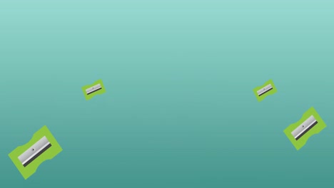 Animation-of-green-pencil-sharpeners-floating-on-soft-blue-background