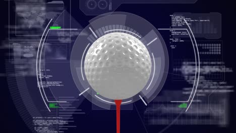 Animation-of-digital-data-processing-on-screen-over-golf-ball
