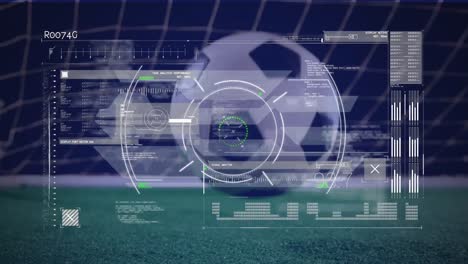 Animation-of-digital-data-processing-on-screen-over-football-in-sports-stadium