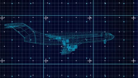Animation-Einer-3D-Flugzeugzeichnung,-Die-Sich-Auf-Einem-Gitter-Dreht