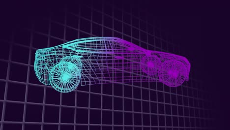 Animation-Einer-3D-Autozeichnung,-Die-Sich-Auf-Dem-Gitter-Dreht