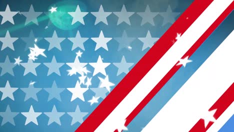Animation-Der-Amerikanischen-Flagge-Und-Fallender-Weißer-Sterne