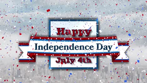 Animation-of-happy-fourth-of-july-independence-day-text-over-confetti-and-cityscape