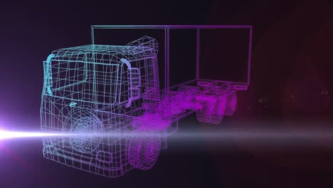 Animation-of-3d-car-drawing-spinning-on-glowing-purple-background