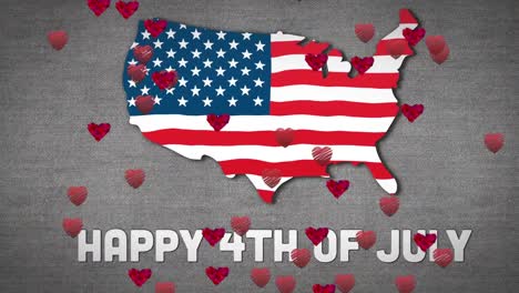 Animation-of-happy-fourth-of-july-text-over-red-hearts-and-map-of-america-with-flag