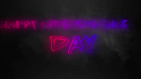 Animation-of-happy-independence-day-in-neon-letters-over-black-background