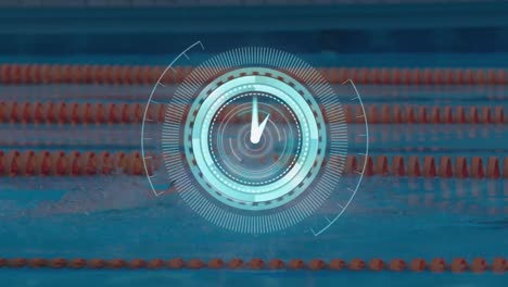 Animation-of-male-swimmer-with-scope-scanning-and-clock-moving-fast