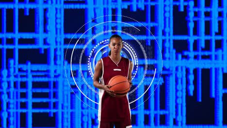 Animation-of-scopes-scanning-and-data-processing-with-female-basketball-player