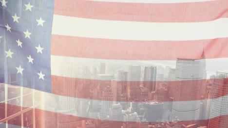 Animation-Der-Amerikanischen-Flagge-über-Dem-Stadtbild