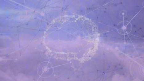 Animation-Des-Netzwerks-Von-Verbindungen-Mit-Dem-Menschlichen-Gehirn-Auf-Violettem-Hintergrund