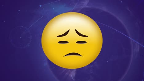 Animation-Des-Traurigen-Emoji-Symbols-über-Netzwerk-Von-Verbindungen-Und-Globus