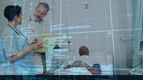 Animation-Der-Datenverarbeitung-über-Ärzte-Mit-Patienten-Im-Krankenhaus
