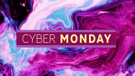 Animation-of-cyber-monday-text-over-abstract-liquid-purple-and-pink-background