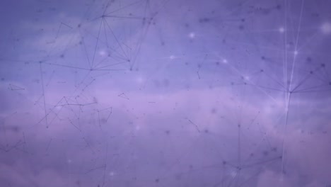 Animation-of-network-of-connections-with-glowing-light-on-purple-background