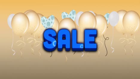 Animation-Des-Verkaufstextes-über-Luftballons-Auf-Gelbem-Hintergrund