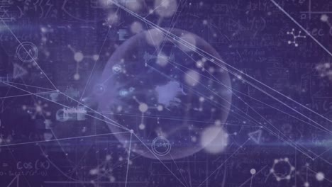 Animation-Eines-Netzwerks-Von-Verbindungen-Mit-Molekülen-Auf-Violettem-Hintergrund