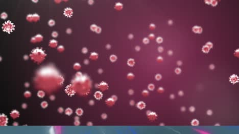 Animation-of-covid-19-cells-floating-on-red-background