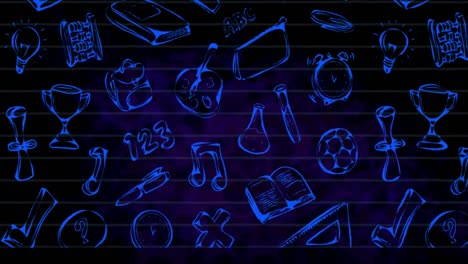 Animation-of-school-items-icons-on-black-background