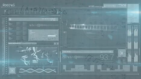Animation-of-dna-strand-and-medical-data-processing-on-screen-background