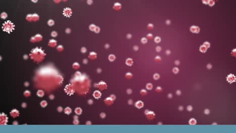 Animation-of-covid-19-cells-floating-on-red-background