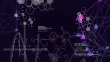 Animation-of-network-of-connections-with-icons-and-information-and-data-processing-on-black