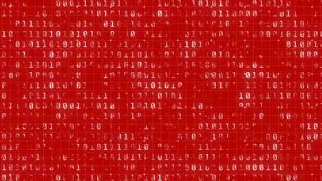 Animation-of-binary-coding-and-data-processing-on-red-background