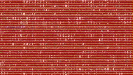 Animation-of-binary-coding-data-processing-with-glitch-on-red-background