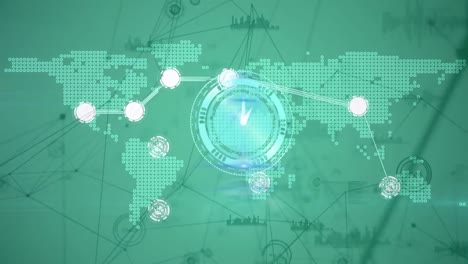 Animación-De-Red-De-Conexiones-Con-Reloj-Y-Mapa-Mundial