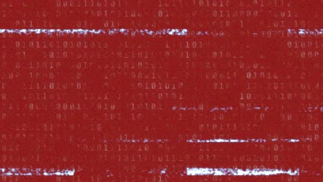 Animation-of-digital-screen-with-binary-coding-and-glitch-on-red-background