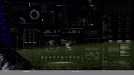 Animation-of-digital-data-processing-on-screen-over-football-player-kicking-ball