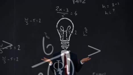 Mathematical-equations-floating-against-light-bulb-over-face-of-businessman-against-black-background