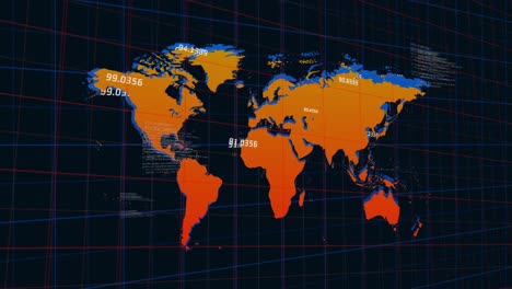 Animation-Von-Zahlenänderungen-Und-Datenverarbeitung-Mit-Weltkarte